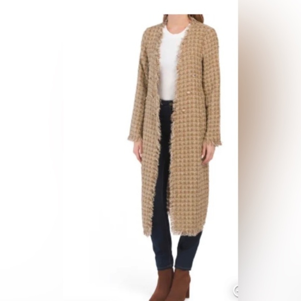 House of Harlow 1960 Gold Open front Tweed look long Jacket cardigan size XS new